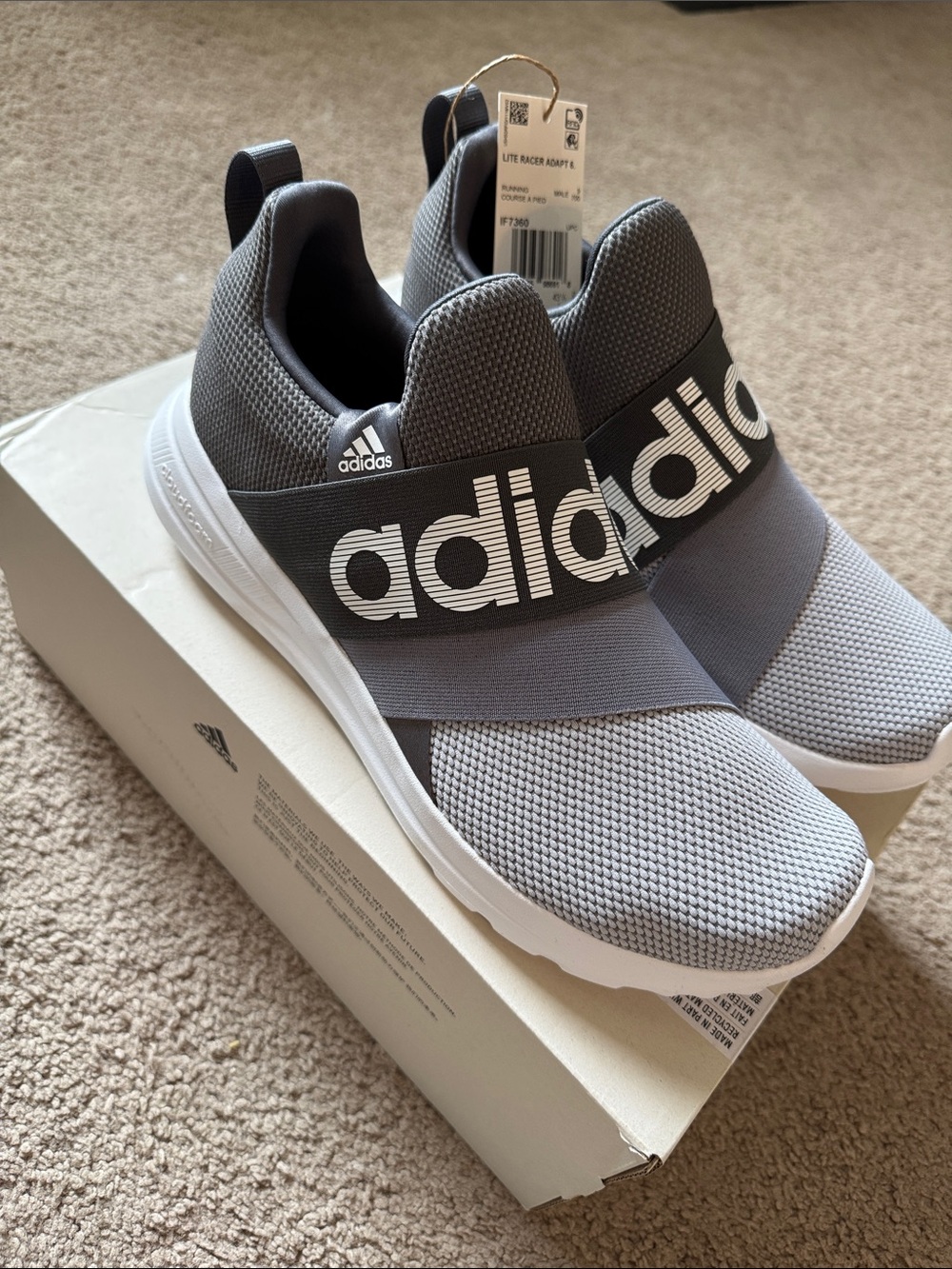 adidas Men’s Grey and White Slip-On Athletic Sneakers